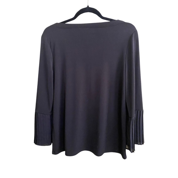 Chico’s Black Blouse Size US 4 Pleated Flutter Sleeves Front Tie - Picture 7 of 10